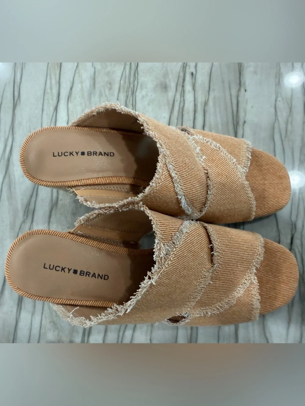 Lucky Brand Madgie Peachy Frayed Espadrille Wedge Sandals Women’s 9M NIB